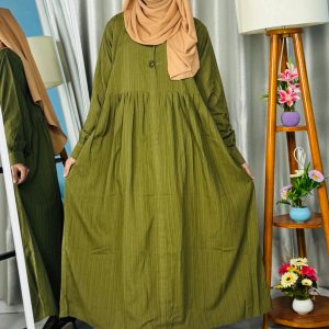 প্রিমিয়াম পপকর্ন ফেব্রিক আবায়া - Olive Green