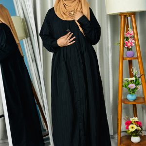প্রিমিয়াম পপকর্ন ফেব্রিক আবায়া - Black